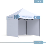 Namiot reklamowy DIGITENT Lite Plus 3×3 m, 3 ściany, nadruk na falbanach, 20 kolorów tkanin