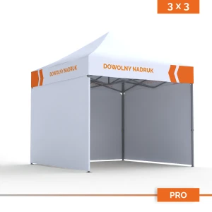 Namiot reklamowy 3×3 m DIGITENT Pro, 3 ściany, nadruk na falbanach, 20 kolorów tkanin